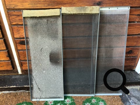 Partially blocked circulation air filter from a Brink warm air boiler
