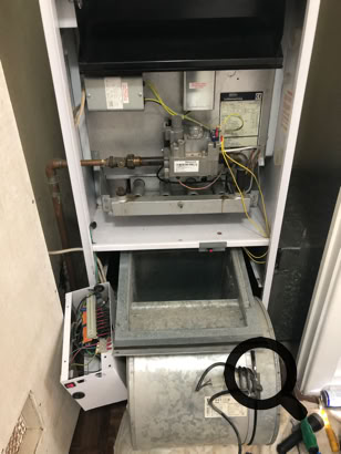 Inside the Brink warm air heater - photo with front removed